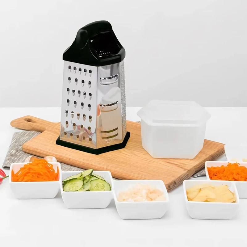 Multifunctional Zester With Storage Box 6 Sides Cheese Vegetable Grater With Container