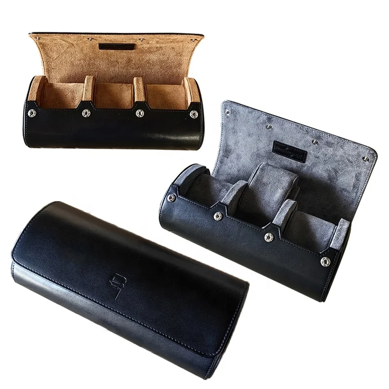 Factory Custom Logo 3 Watches Roll Bag Leather Watch Organizer Portable Travel Case with Pillow