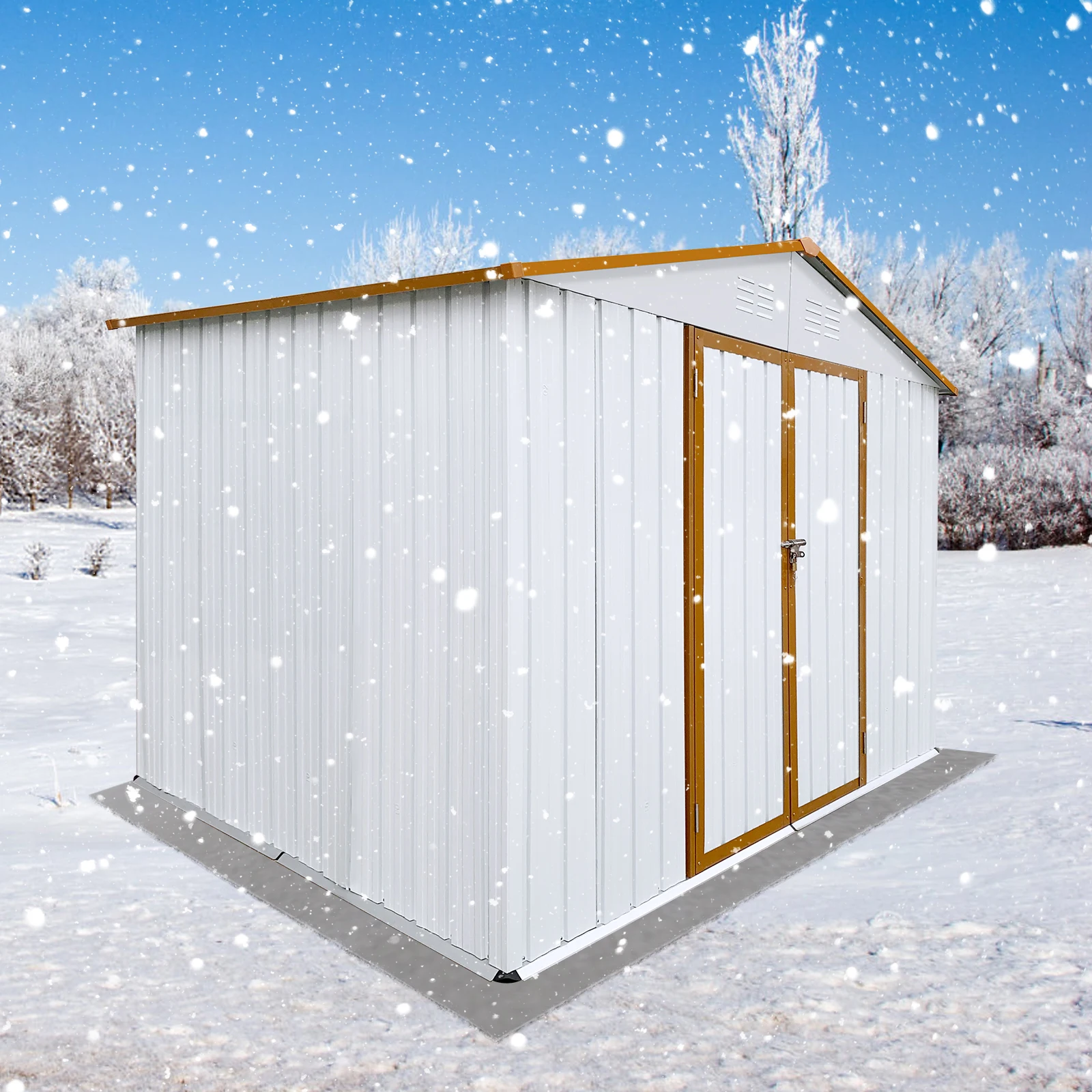 8 x 6 FT peaked tool house padlockable two-door storage shed with 4 perforated vents