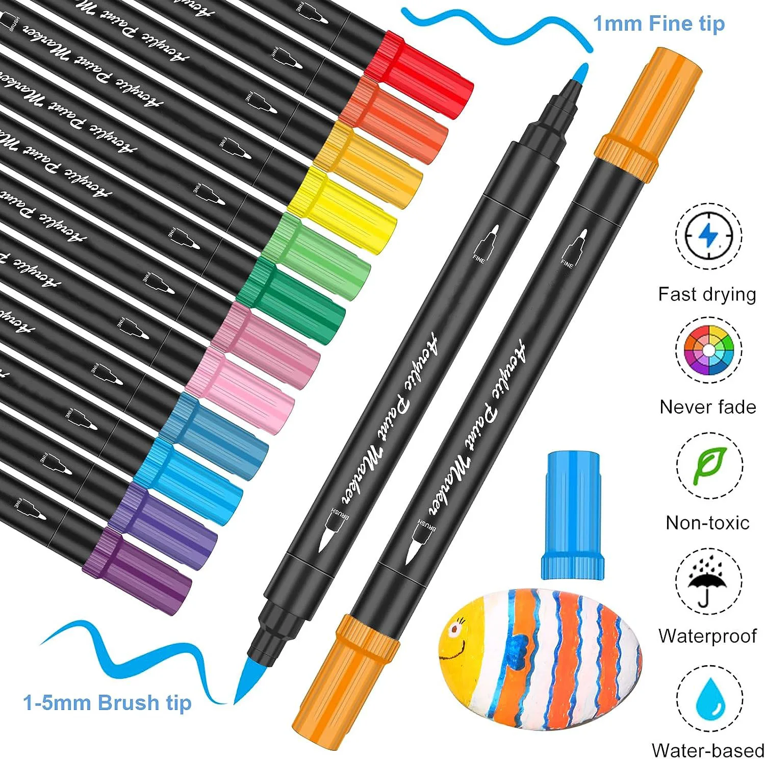 38-Color acrylic paint brush pen permanent dual tip acrylic marker acrylic paint marker brush tip
