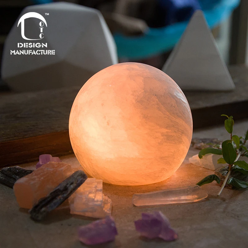 manufacturer customized table lamps natural white  selenite crystal crafts for home decoration