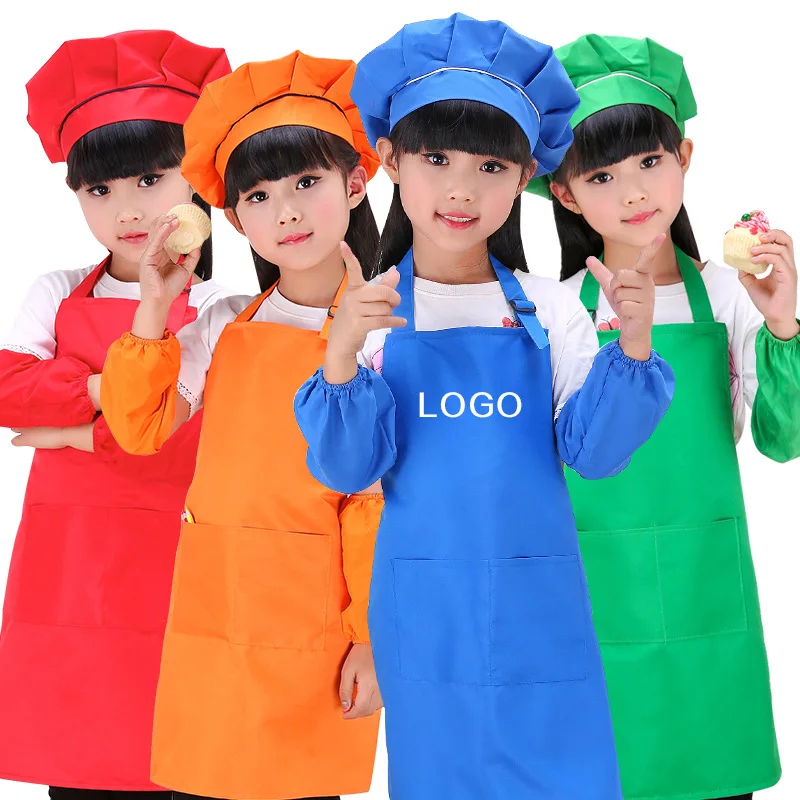 Waterproof Kitchen Apron Adjustable Children Painting Cotton Cooking Kids Apron Customized Kids Chef Hat And Apron W23-194