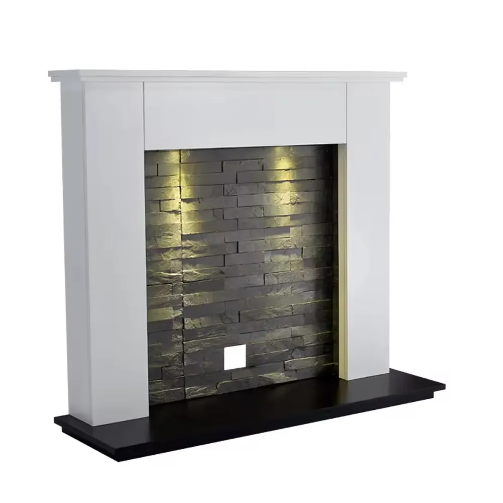 WHOLESALE PRICE SLATE WHITE ELECTRIC FIREPLACES SURROUND SET WITH LED LIGHTS
