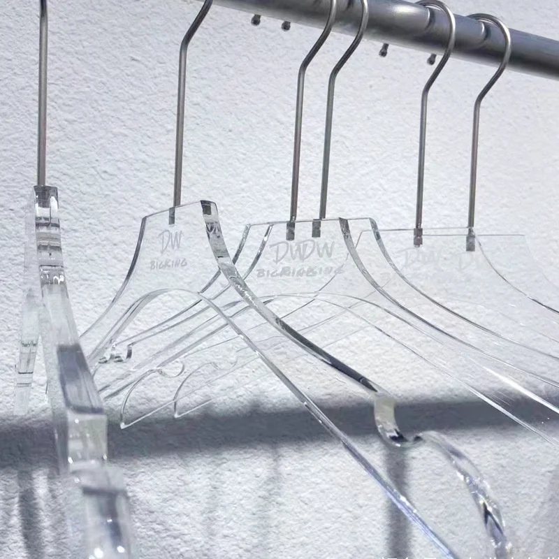 Luxury decorative custom logo plastic hanger high clear transparent acrylic clothes hangers for coat suit pants closet