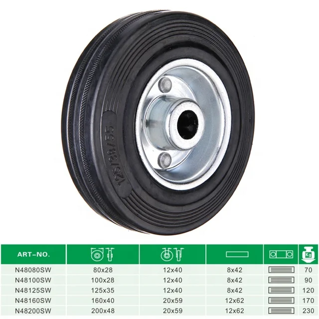 Wholesale zinc plated medium heavy duty black solid rubber tire 4 inch rubber wheel caster for industrial application