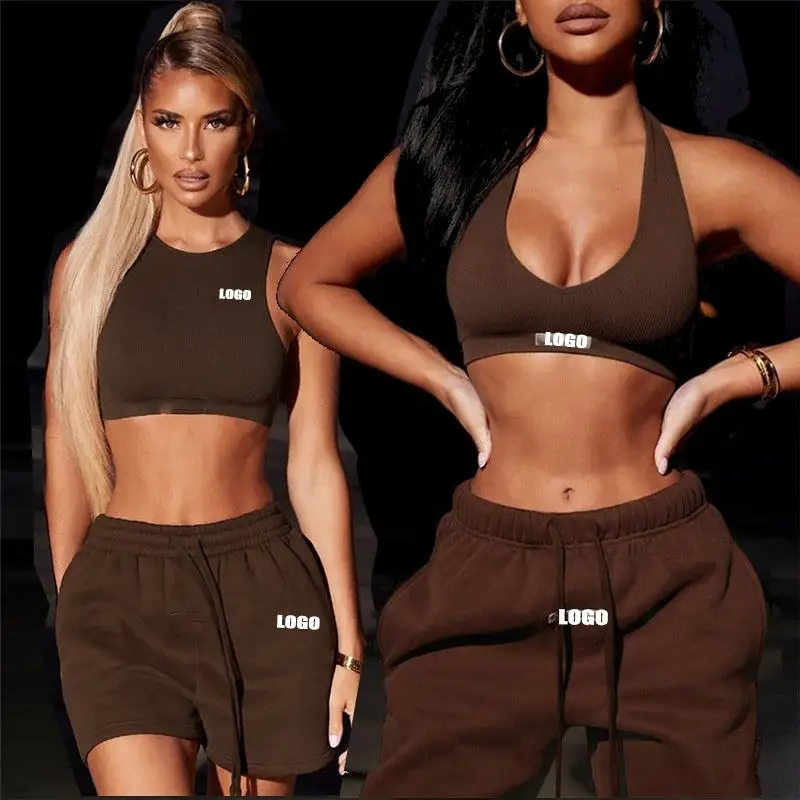 2023 Oem Women Halter Yoga Crop Top Sports Bra And Pants Gym Fitness Sets Casual Trousers Workout Sets