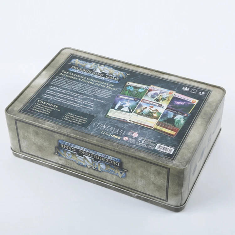 Large rectangle tin box with hinged lid metal storage tin box