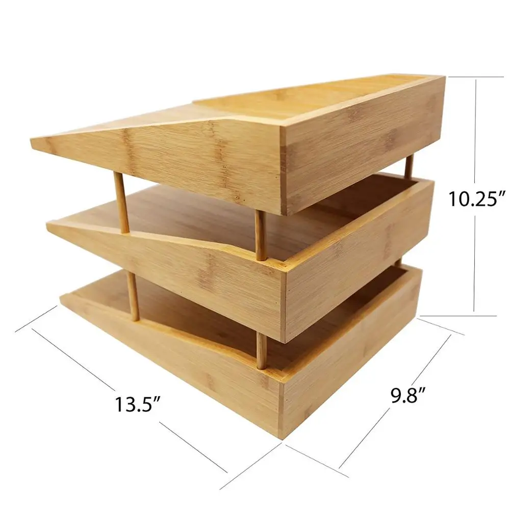 3 Tier Eco-friendly 100% bamboo file holder desk organizer for school office home