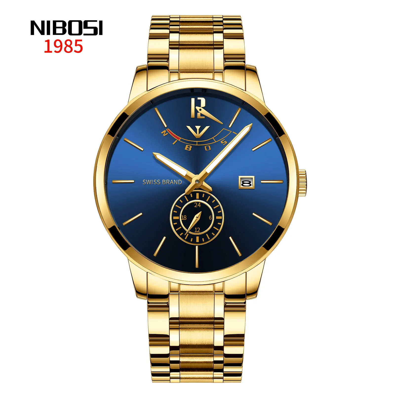 2021 Gold Quartz Wristwatches Men Stainless Steel custom Watch for Men NIBOSI 2318