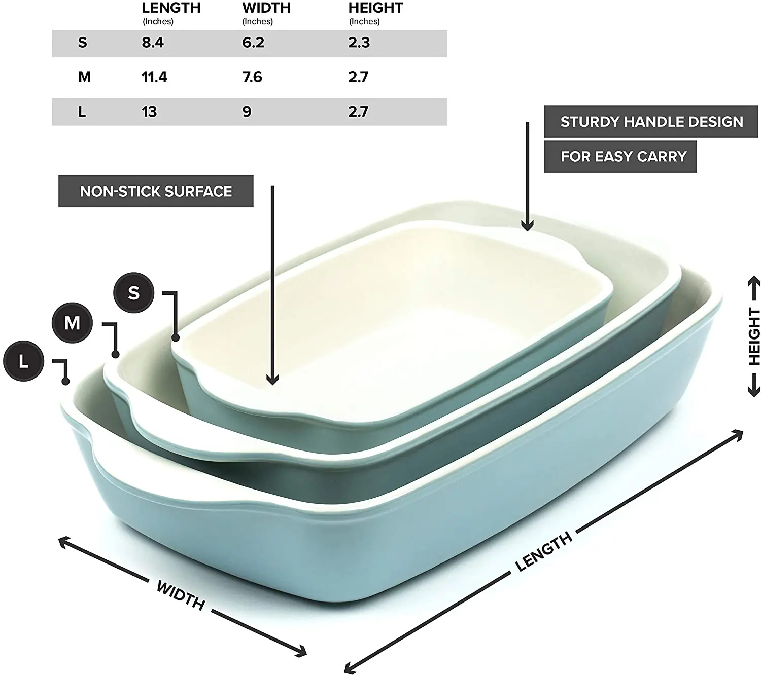 Factory Wholesale Nonstick Baking Dish Set Of 3, Two Eight Ceramic Bakeware For Cooking