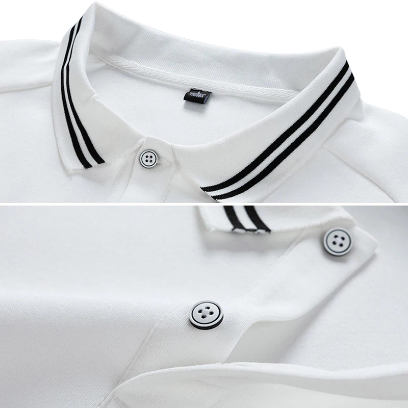 Spring and Autumn New Simple Solid Color  Striped Long Sleeve POLO Shirt Thread Lapel Sweater