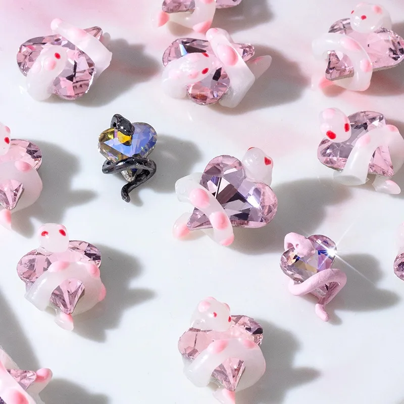 3D Nail Charms Snake Chrome Heart Bow   Jewelry Accessories For Nail Art Decoration