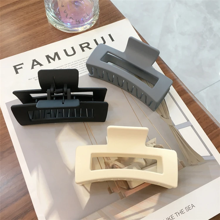 10.5cm Large 11 Colors Hair Accessories Resin Plastic Black Frosted Square Hair Claw Women Clips