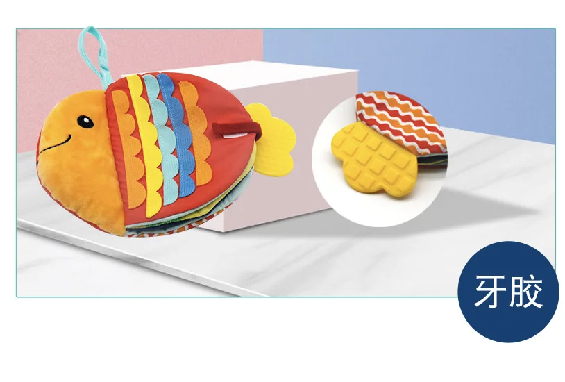 Fish Early Education Sound Interactive Fabric Animals Tails Baby Cloth Books Activity Crinkle Cloth Book Washable infant 0-3