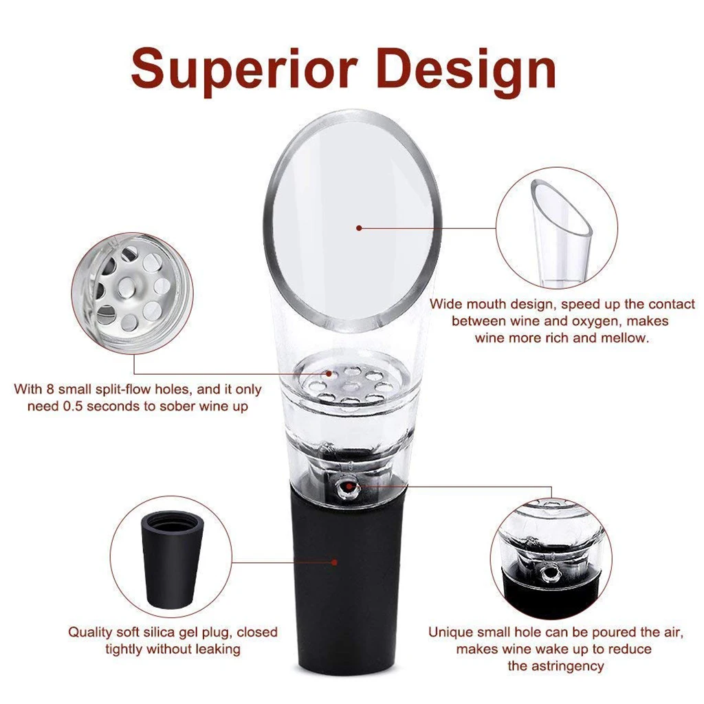 Amazon Hot Sales Red Wine Bottle Pourer Air Aerator Portable Decanter Pourer And Quick Decanter Spout Wine Aerator Pourer