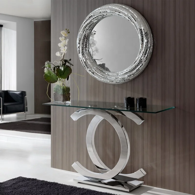 
DN03 Modern hallway half moon glass console table 