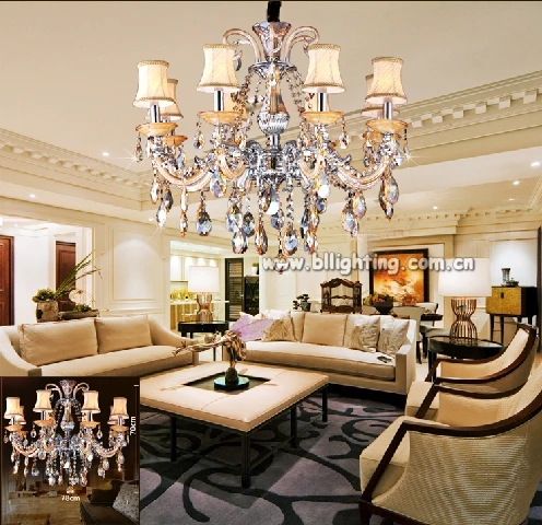Modern decoration fabric shade luxury chandelier hot sale villa light crystal lamp small chandelier lighting for wholesale price