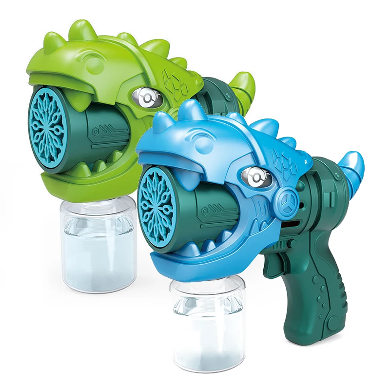 Hot Selling Dinosaurs Cartoon Kids Light-Up Rocket Launcher Bubble Gun Unisex Handheld Water Soap Bubble Maker Made of Plastic