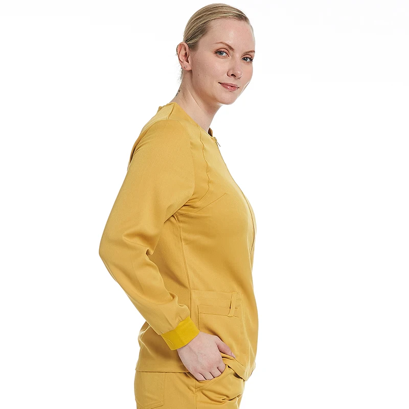 Nurse Work Wear Hospital Beauty Salon Ladies Scrub Suit Front Zip Jacket Tops Fashion Women Long Sleeve Medical Uniforms Sets