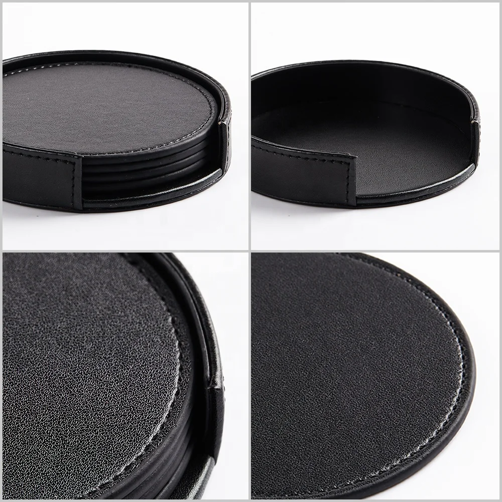 Black Wholesale Customized Round Place Mat Leather Luxury Dining Table Mats Set For Decoration