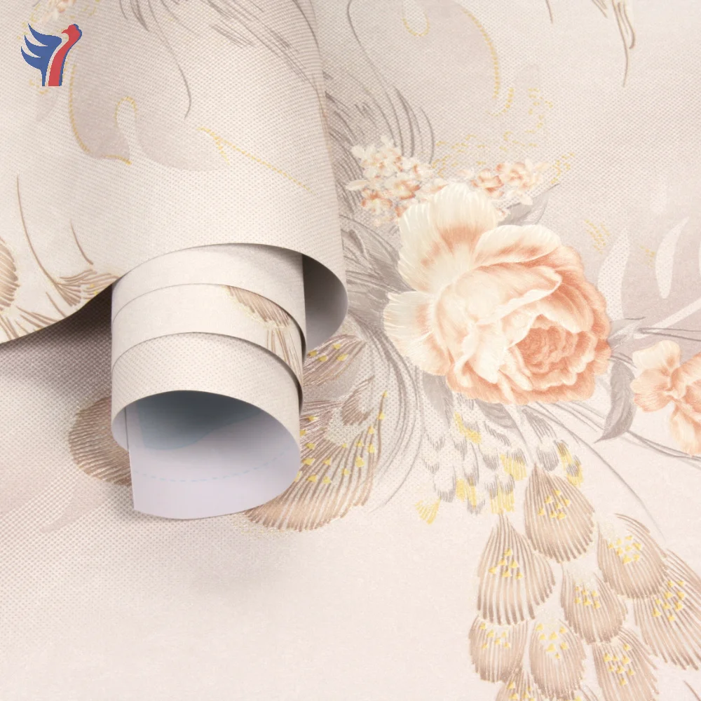 Jinyi Y61101Thick Vinyl Embossed Gapless Vinyl Sticker Stick and Peel Beautiful Wall Paper Rolls Wallpaper