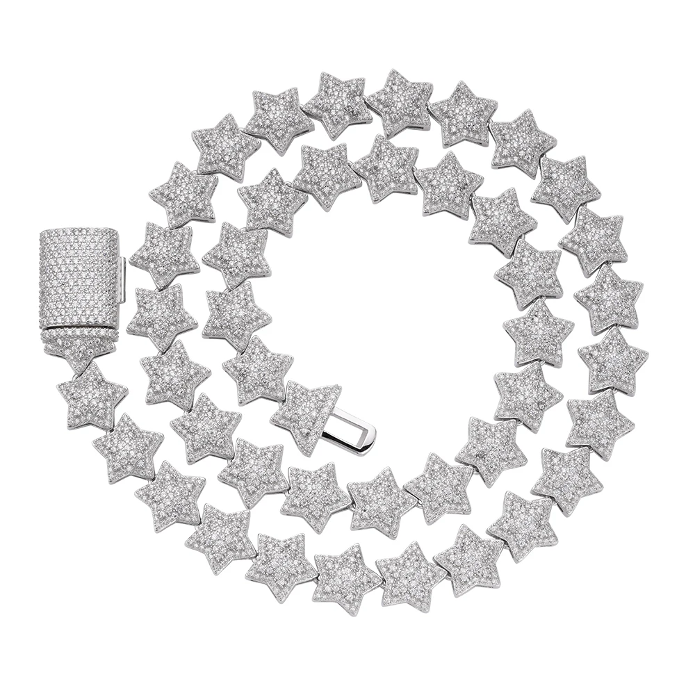 Rapper Star Iced Out 925 Silver Real Gold Plated Cubic Zirconia Star Bubble Cuban Link Chain  Miami Necklace For Men Women