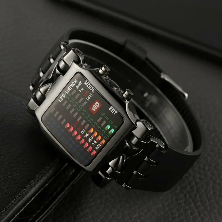 LED Watch Men Fashion Creative Crab Type Electronic Watch Luminous Binary Gift Business Style Cool Waterproof Multi Function