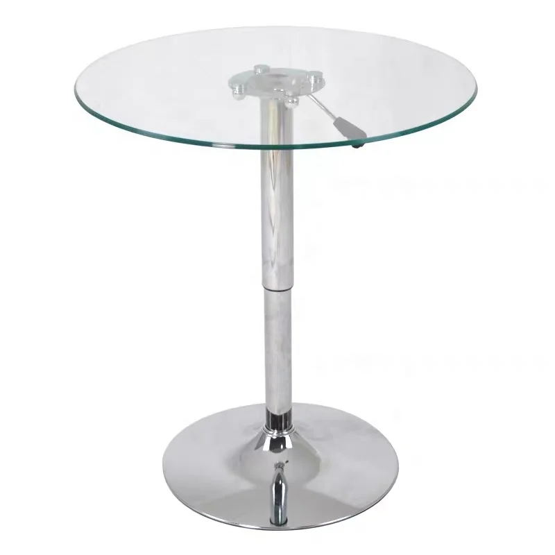 adjustable height clear tempered glass top chrome base coffee table round table modern