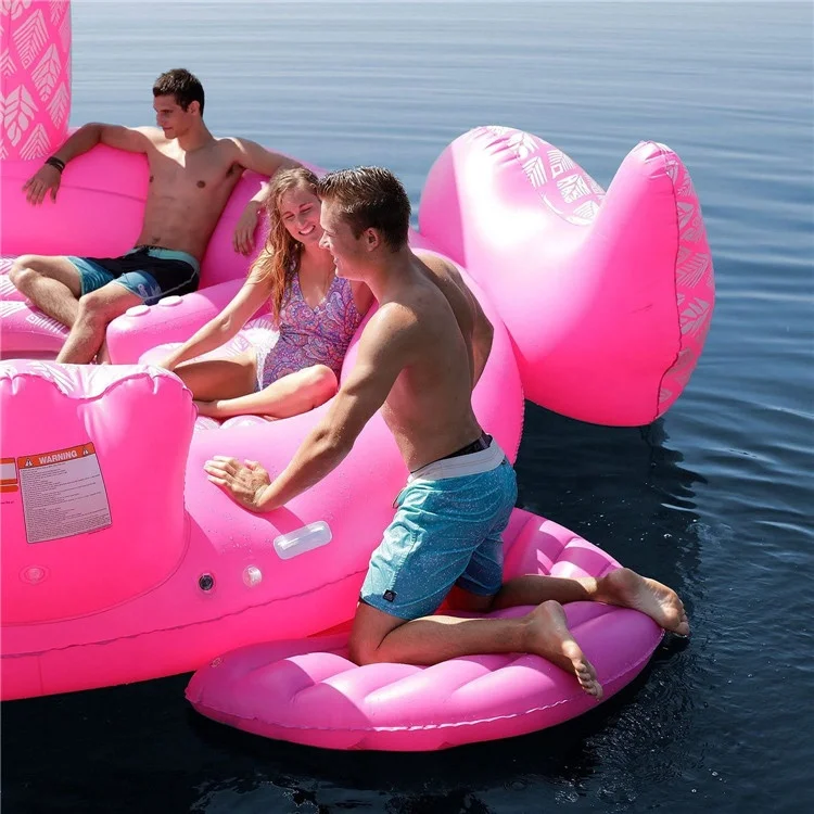 6 Person Huge Lake Pink Party Raft Inflatable Water Flamingo Pool Float Island Toy
