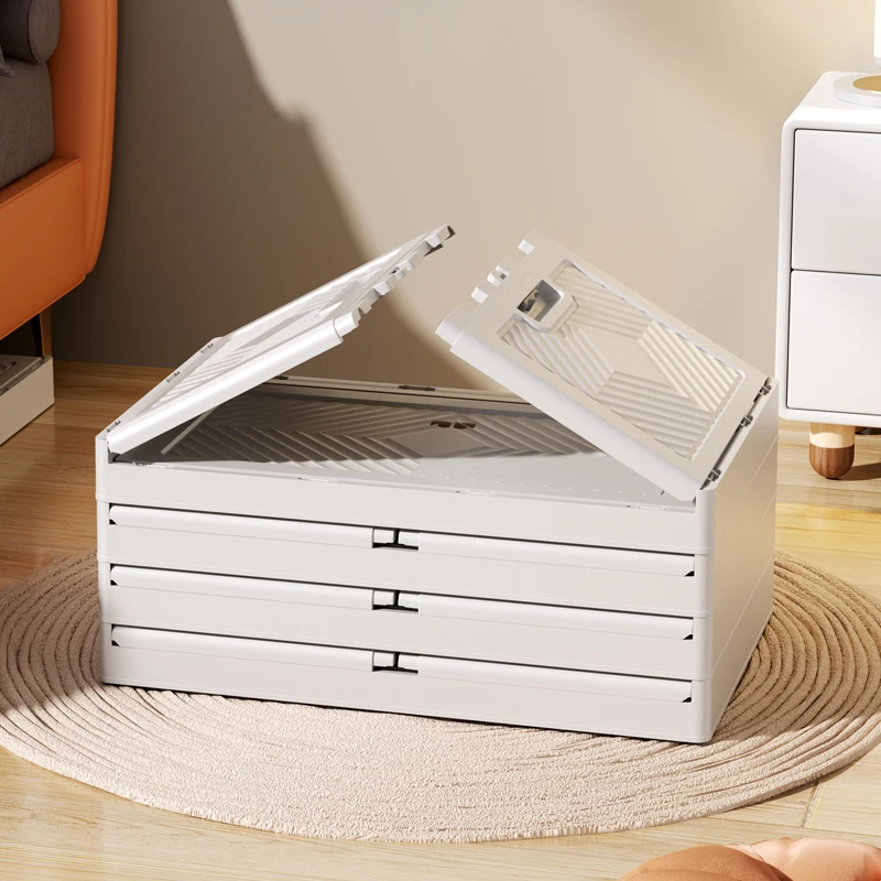 Foldable Plastic Storage Bin with Wheels Capacity Stacking Clothing Organizer for Household Storage Tool/Packing Use