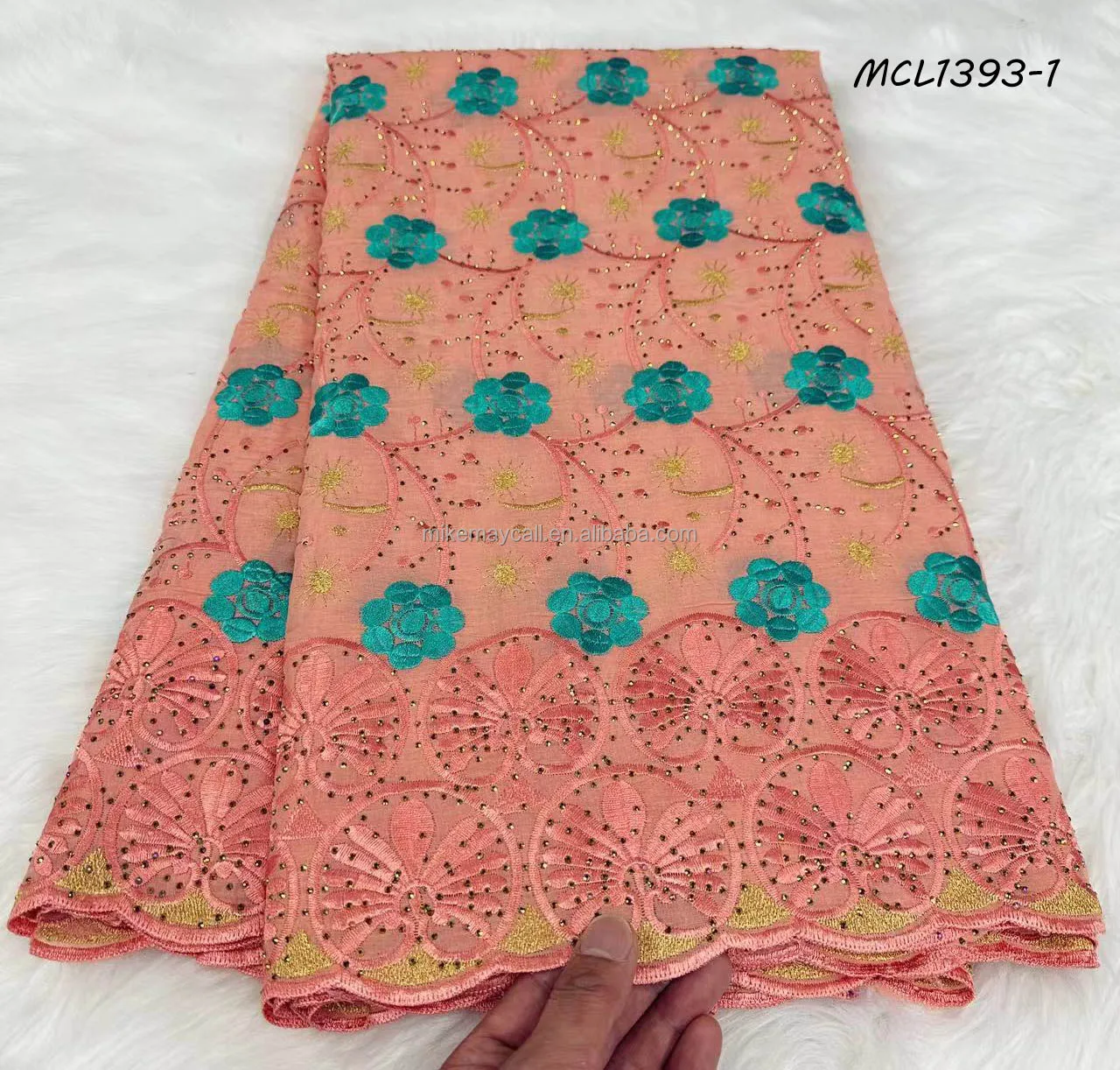 embroidered austria 2024 luxury cotton high quality and cotton fabric sequins lace heavy