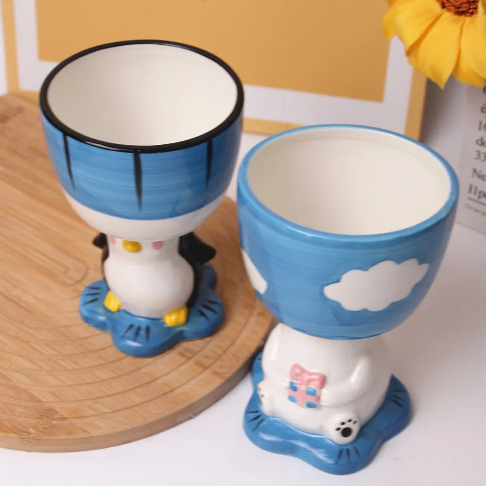 MSH Creative Cartoon Cute Penguin Polar Bear Ceramic Tall Glass Ice Cream Cup Dessert Bowl Fruit Bowl 12oz