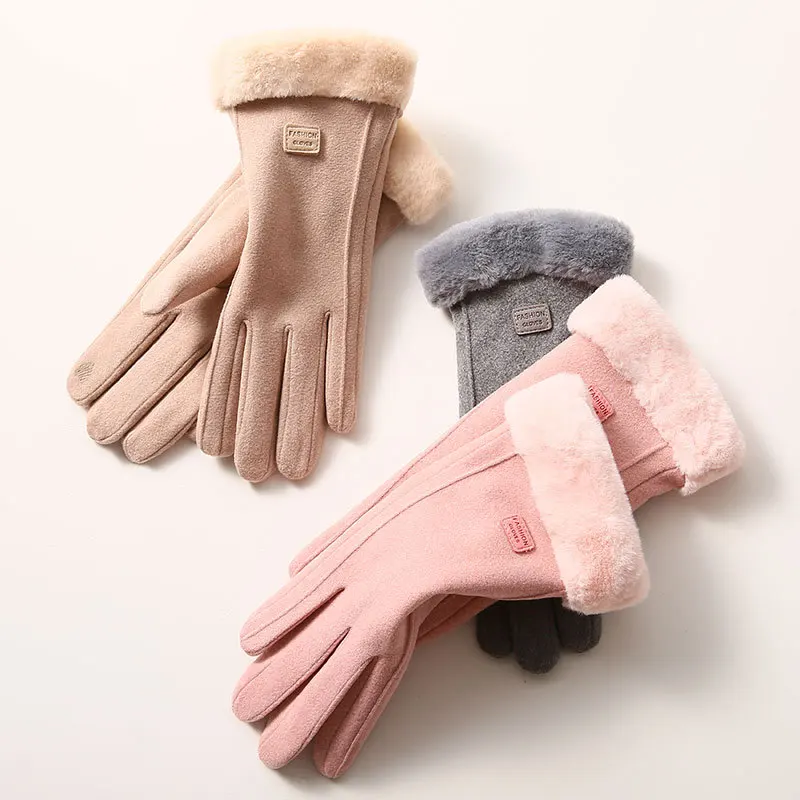 New Designs Warm Gloves Winter Faux Fur Velvet Women mitten Gloves outdoor Sports Riding Thickened Touch Screen Driving Gloves