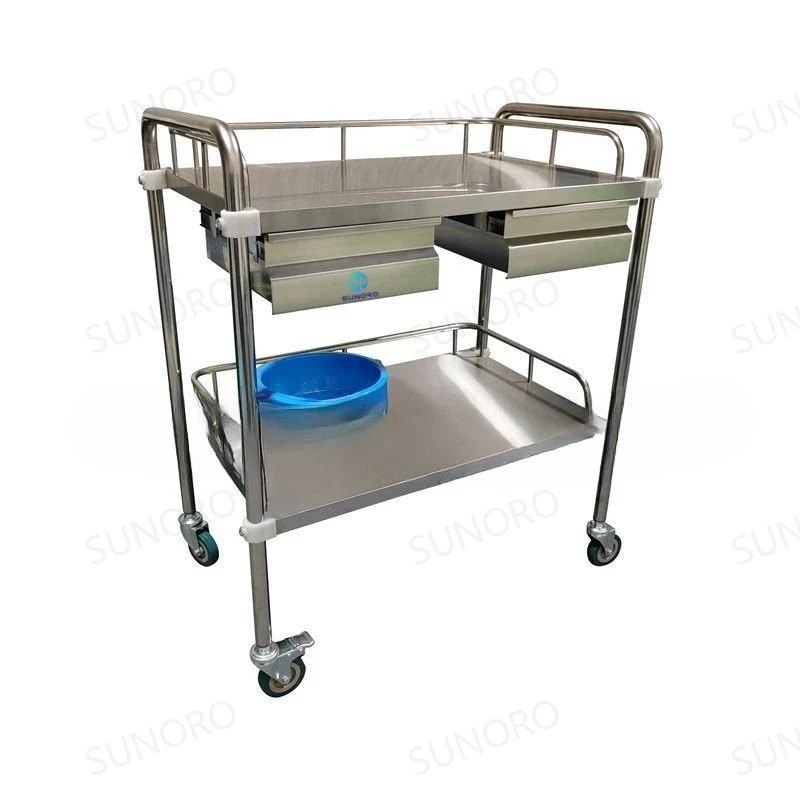 SST31 Hospital 304 Stainless Steel Instruments Trolley Hospital Mobile Dressiing Trolley for Clinic Use