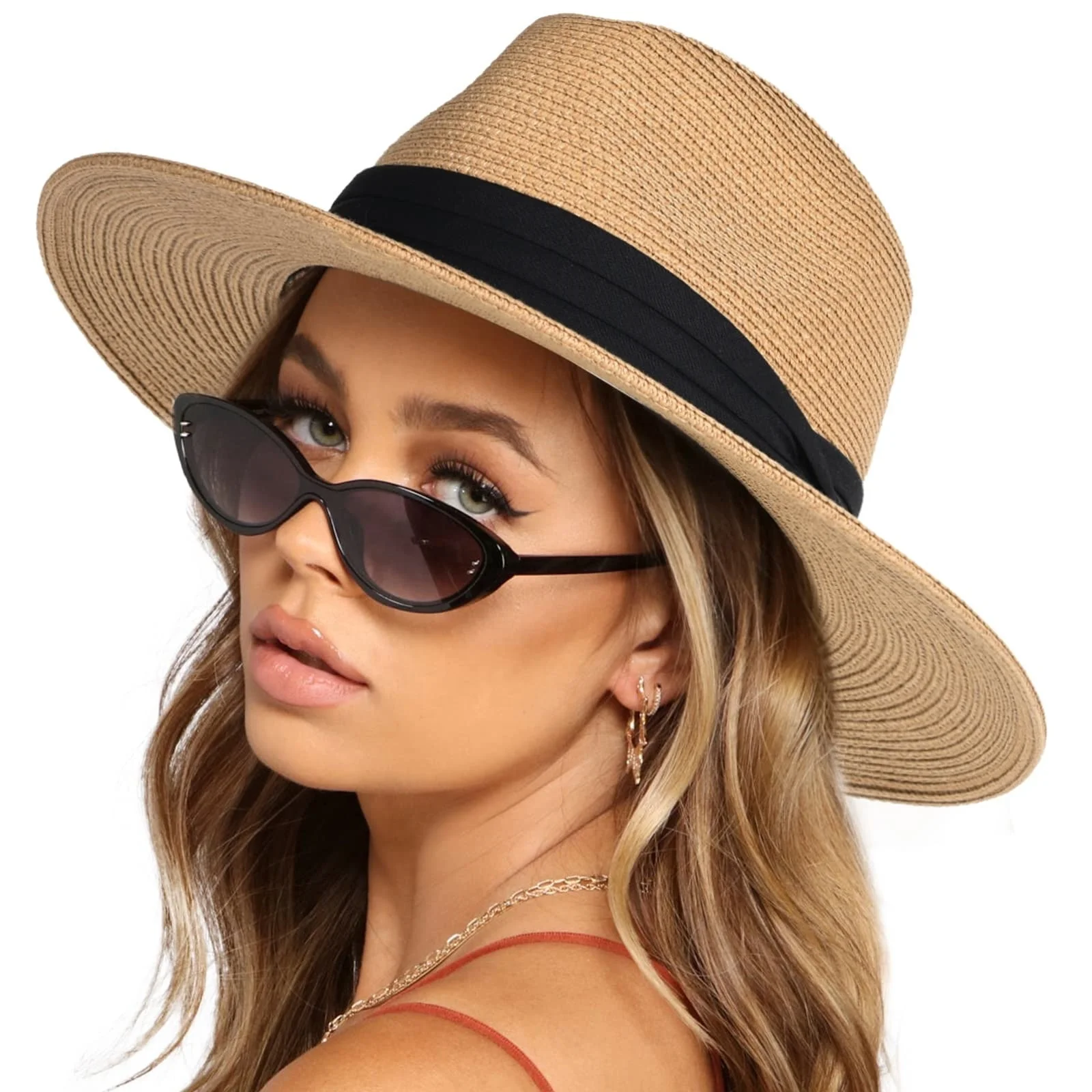 Wide Brim Straw Panama Hat FURTALK Womens Mens Summer Beach Sun Hat  Fedora Straw Hat for Women