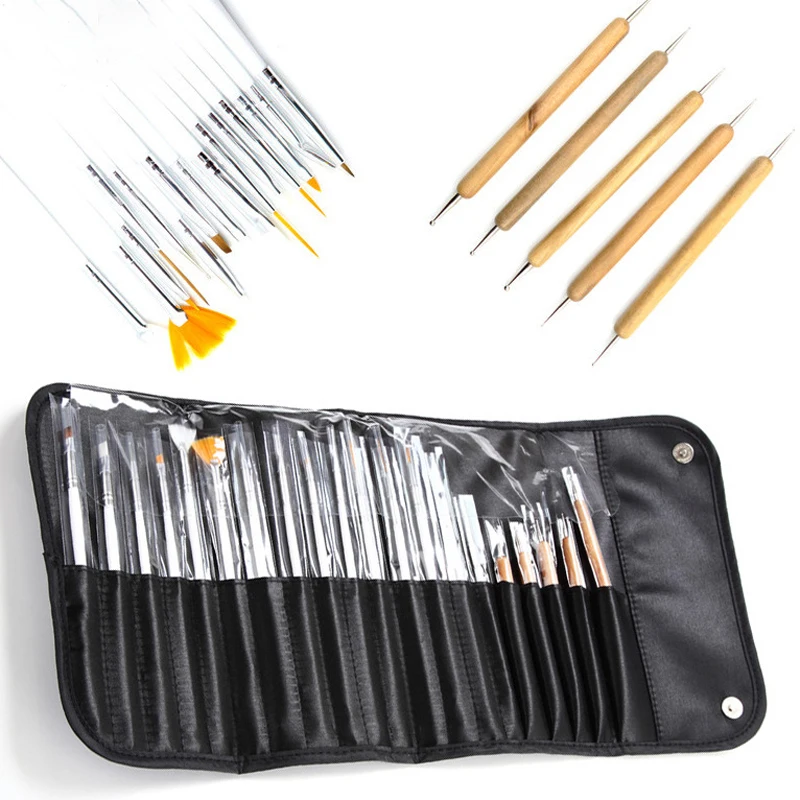 1 bag nail Brushes set 20Pcs Packing Dotting Painting Pen brush Drawing Polish Gel Brush Nail Art Tool Kit