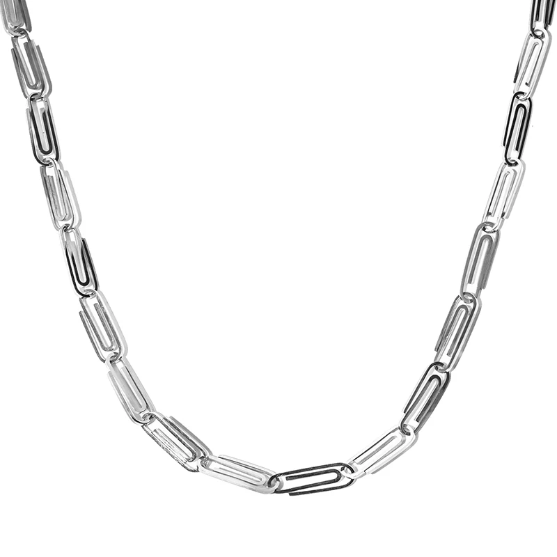 Killwinner Unisex High Street Style Trend Titanium Steel Simple Paper Clip Design Necklace for Men