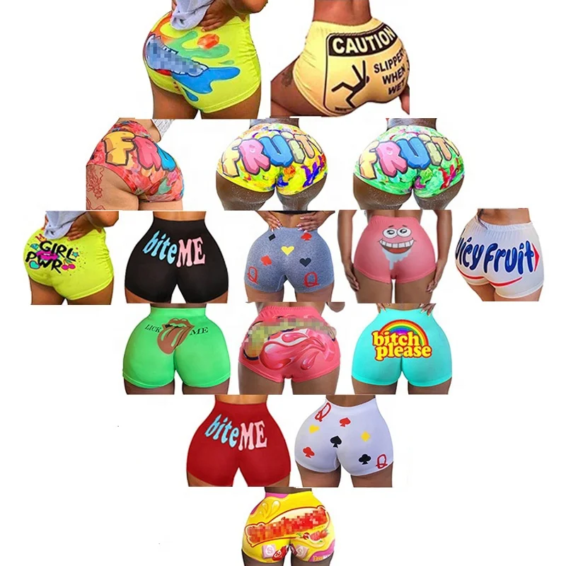 New trends Women Summer Letters 3D Print Sport Workout Gym sexy Shorts Workout Clubwear Snack Biker Running Shorts