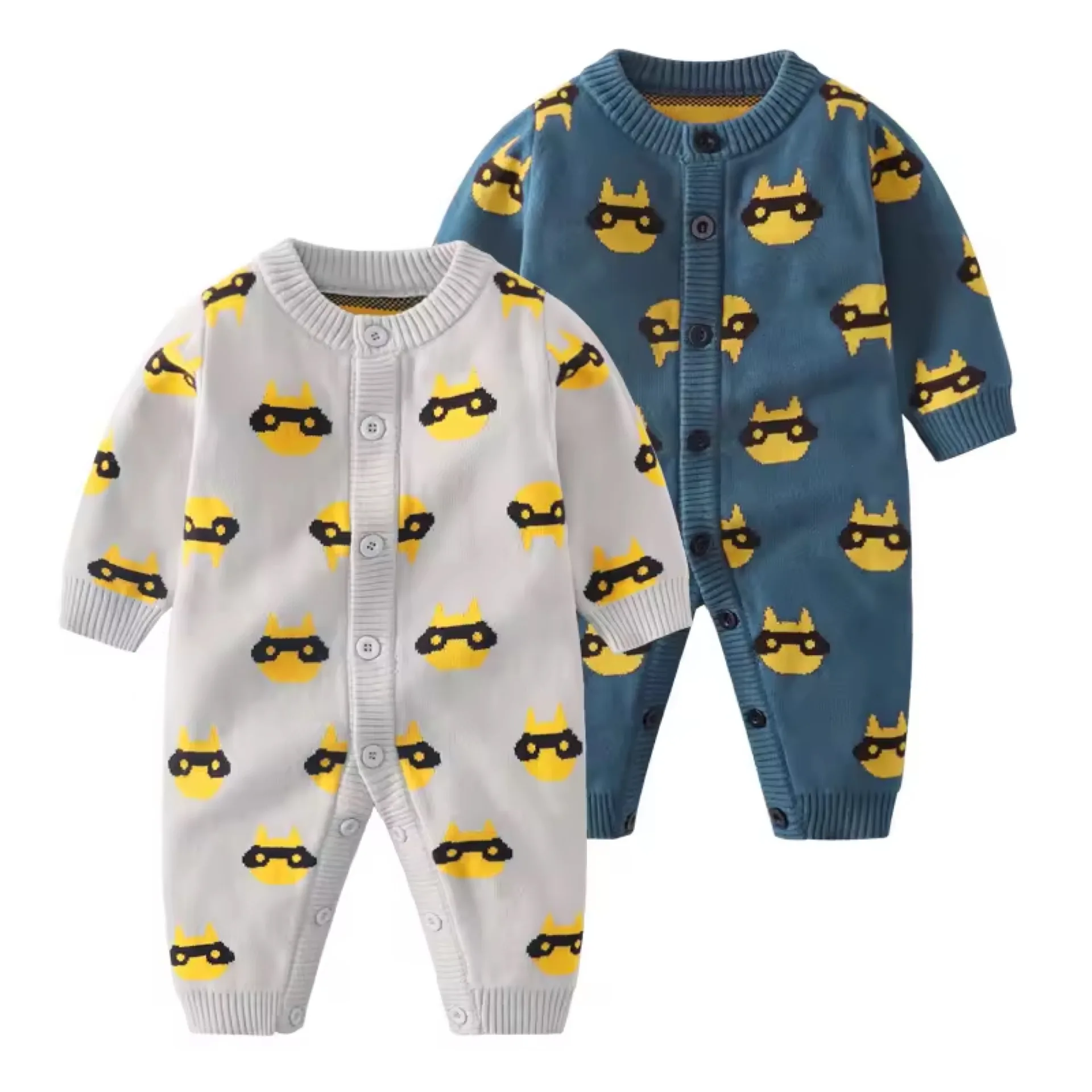 Cartoon Pattern Custom OEM ODM Autumn/Winter Newborn Baby Knit Sweater Infant Knitted Kimono Sweater Romper Kids Boy Bodysuit