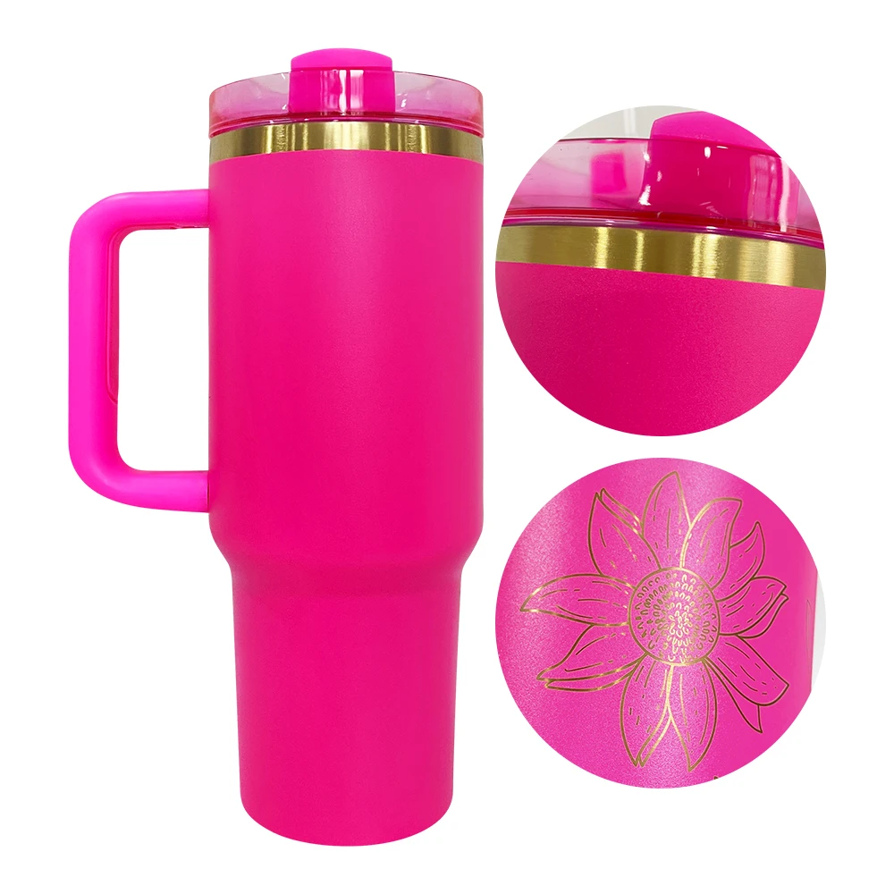 USA warehouse powder coated 40oz 30oz 20oz holographic rainbow plated car tumbler mugs cups with colored straw 2024 new style