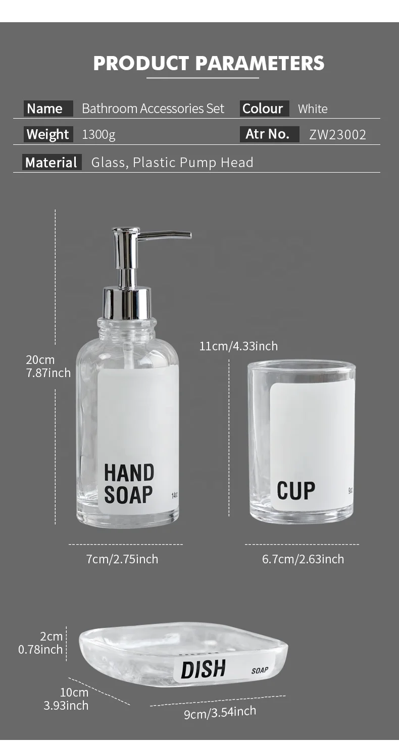 Wholesale Elegance Glass Bathroom Set Decor 4 Piece Toothbrush Holder Soap Dispenser Dish Glass Bathroom Accessories