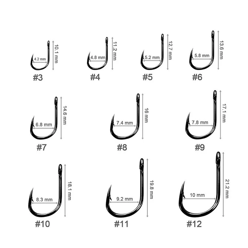 500PCS / 600PCS  Premium Fishhooks 10 Sizes Carbon Steel Fishing Hooks W/Portable Plastic Box, Strong Sharp Fish Hook