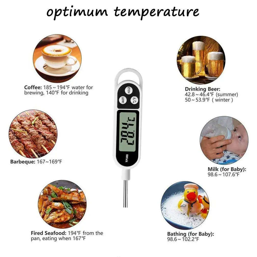 TP300 Food Thermometer Digital Meat Cooking Thermometer for BBQ Meat Sugar Milk Water Jam