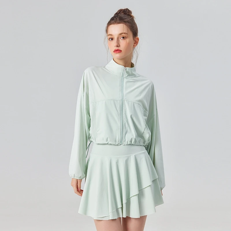 Aoyema Customization Fashion Yoga Sets Fitness Women Sport Wear Jogger Short Set Zip Sweatshirt and Skirt Suits For Women