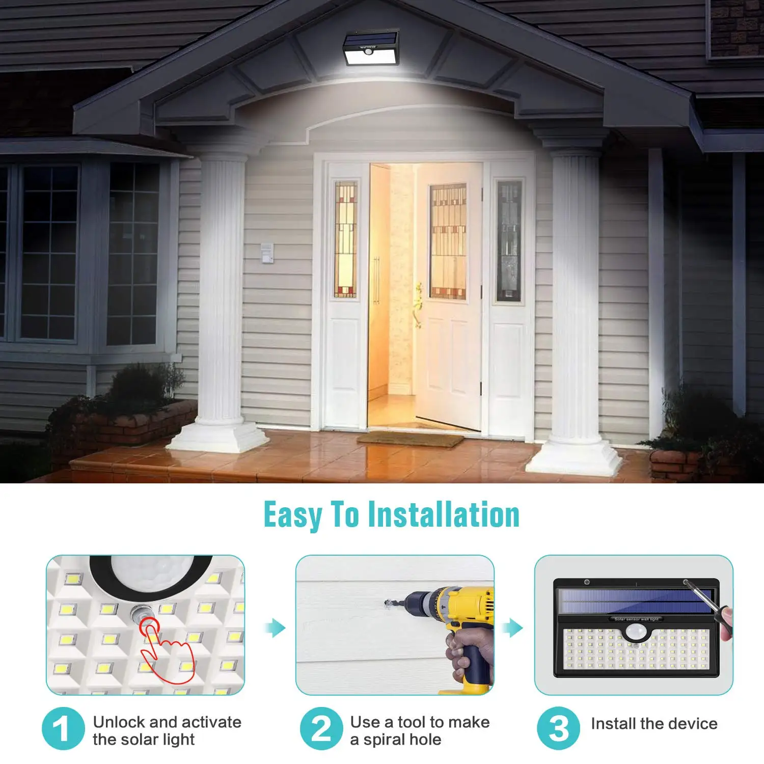 
Outdoor Solar panels 78 LED Waterproof Motion Sensor Lights Super Bright Wall Lights for Front Door, Back Yard,Garage 