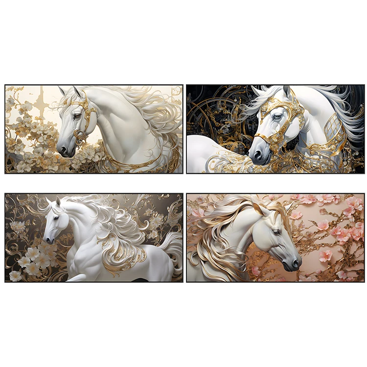 Wholesaleof animals modern decorative paintings luxurious white horse Canvas wall paintings framed Room decor for living rooms