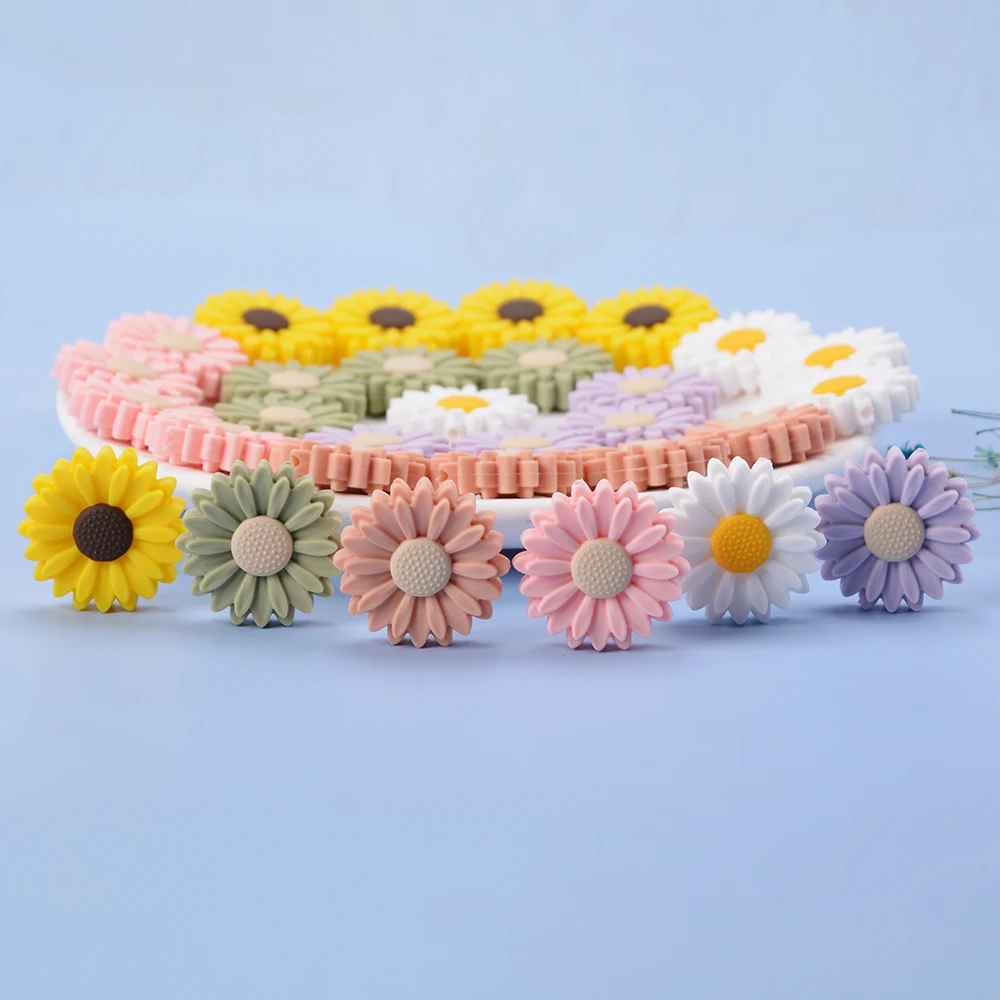 Silicone Rose Flower Bead Button DIY Beading Hairband Bracelet Necklace Craft Silicone Daisy Beads Jewelry Accessories