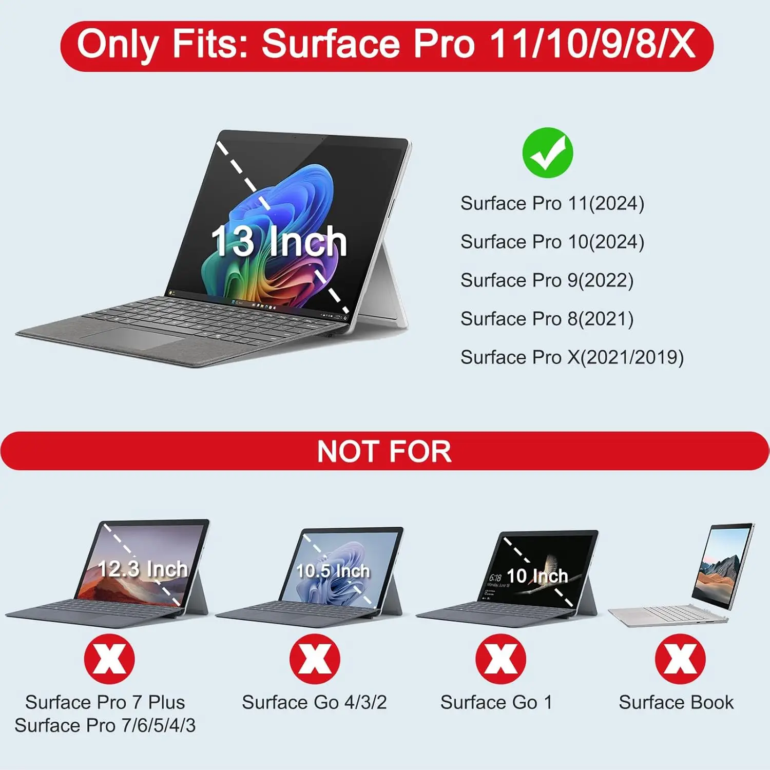 Set of Tablet Case+keyboard Kit for Microsoft Surface Pro X/8/9/10/11 PU Leather Tablet/Laptop Accessories