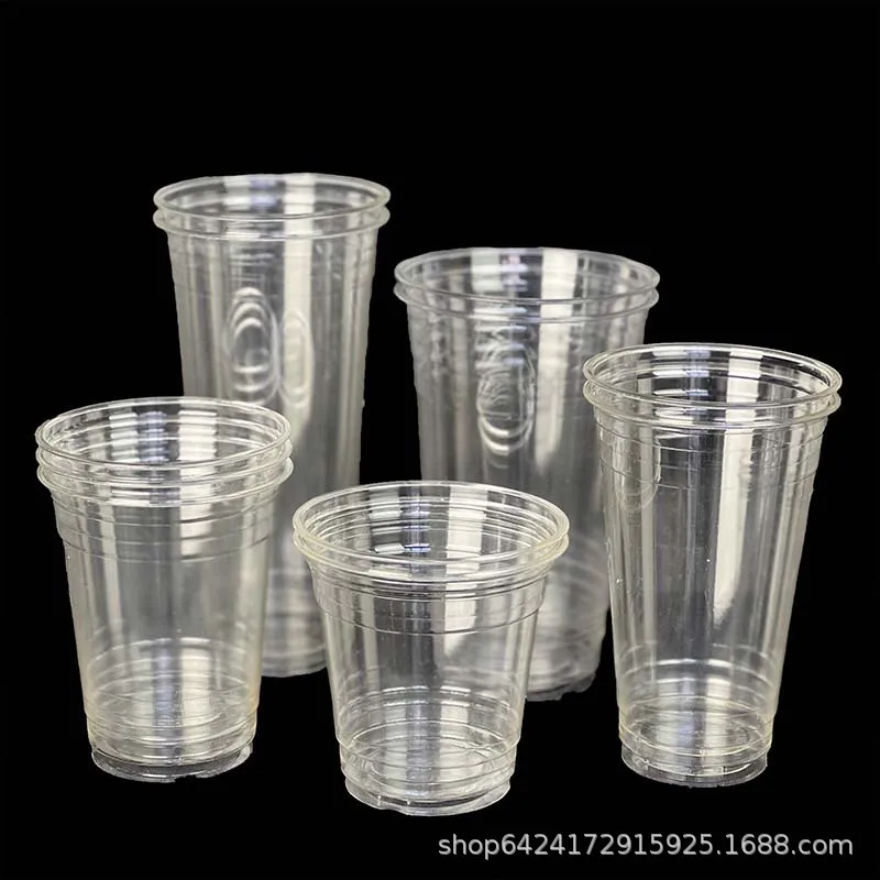 Custom Printed PET 32oz Disposable Plastic Cups with Lid Compostable and Biodegradable Clear PLA Material for Cold Drinks