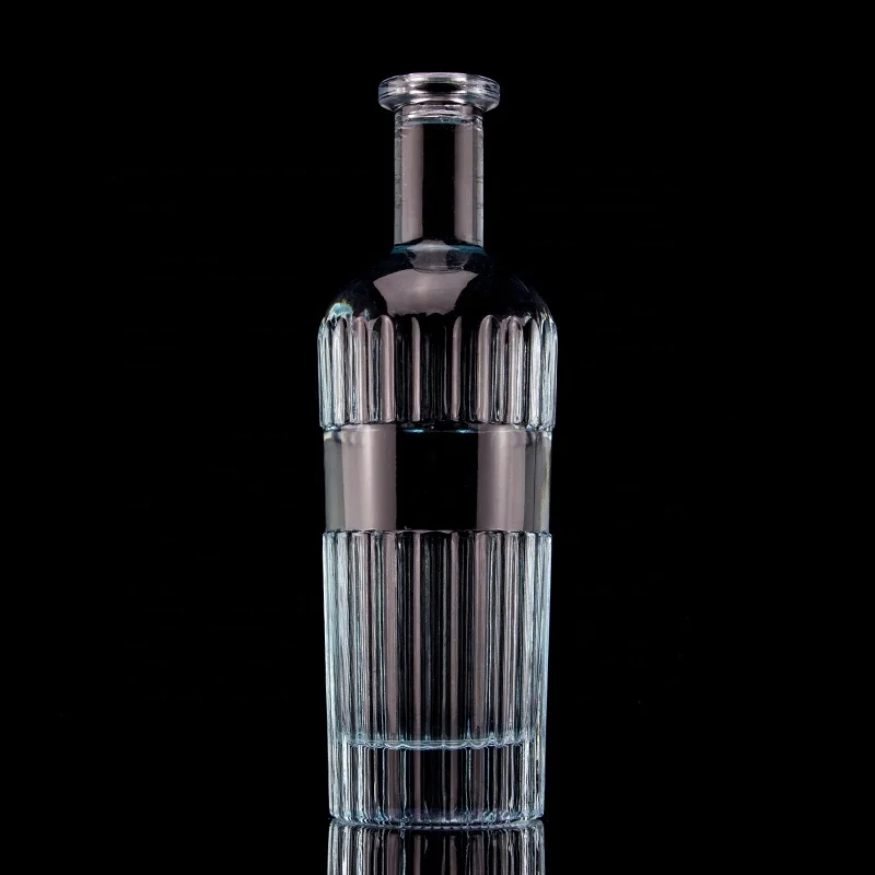 Pretty Light Blue Glass Liquor Bottle 750ml 75cl Vertical Stripes Vodka Bottle With Lid
